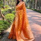 Rajwada Orange Woven Design Organza Saree With Unstitched Blouse For Women