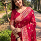 Rajwada Red Woven Design Organza Saree With Unstitched Blouse For Women