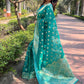 Rajwada Teal Woven Design Organza Saree With Unstitched Blouse For Women