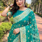 Rajwada Teal Woven Design Organza Saree With Unstitched Blouse For Women