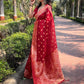 Rajwada Red Woven Design Organza Saree With Unstitched Blouse For Women