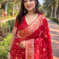 Rajwada Red Woven Design Organza Saree With Unstitched Blouse For Women