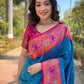 Rajwada Blue Woven Design Silk Blend Saree With Unstitched Blouse For Women