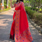 Rajwada Red Woven Design Silk Blend Saree With Unstitched Blouse For Women
