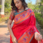Rajwada Red Woven Design Silk Blend Saree With Unstitched Blouse For Women