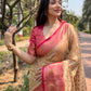 Rajwada Beige Woven Design Tissue Silk Saree With Unstitched Blouse For Women