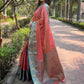 Rajwada Peach Woven Design Tissue Silk Saree With Unstitched Blouse For Women
