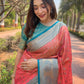 Rajwada Peach Woven Design Tissue Silk Saree With Unstitched Blouse For Women