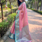 Rajwada Pink Woven Design Tissue Silk Saree With Unstitched Blouse For Women