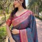 Rajwada Navy Blue Woven Design Silk Blend Saree With Unstitched Blouse For Women