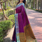 Rajwada Purple Woven Design Silk Blend Saree With Unstitched Blouse For Women