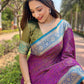 Rajwada Purple Woven Design Silk Blend Saree With Unstitched Blouse For Women