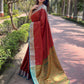 Rajwada Red Woven Design Silk Blend Saree With Unstitched Blouse For Women