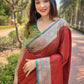 Rajwada Red Woven Design Silk Blend Saree With Unstitched Blouse For Women