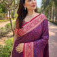 Rajwada Purple Woven Design Silk Blend Saree With Unstitched Blouse For Women