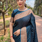 Rajwada Navy Blue Woven Design Silk Blend Saree With Unstitched Blouse For Women