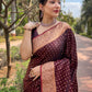 Rajwada Maroon Woven Design Silk Blend Saree With Unstitched Blouse For Women