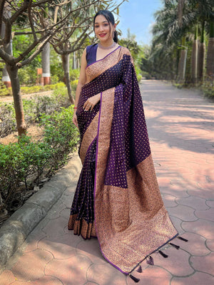 Rajwada Purple Woven Design Silk Blend Saree With Unstitched Blouse For Women