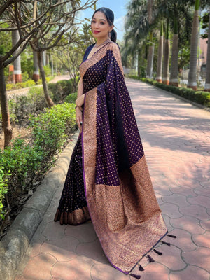 Rajwada Purple Woven Design Silk Blend Saree With Unstitched Blouse For Women