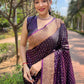 Rajwada Purple Woven Design Silk Blend Saree With Unstitched Blouse For Women