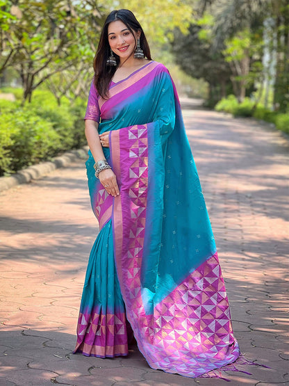 Rajwada Blue Woven Design Soft Silk Saree With Unstitched Blouse For Women