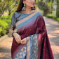 Rajwada Maroon Woven Design Soft Silk Saree With Unstitched Blouse For Women