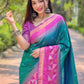 Rajwada Teal Woven Design Soft Silk Saree With Unstitched Blouse For Women