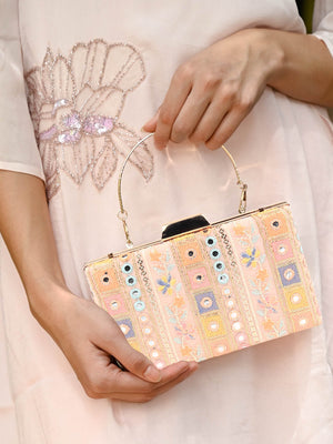 Rajwada Women Pink Embroidered Party Clutch