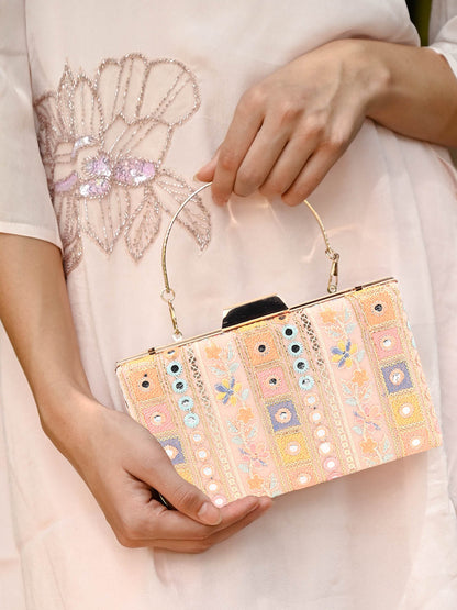Rajwada Women Pink Embroidered Party Clutch