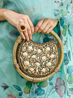 Rajwada Women Metallic Brown Moon Clutch