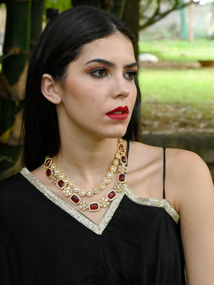 Rajwada Women Red And White Kundan Necklace Set
