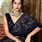 Rajwada Women Royal Blue And White Heavy Bridal Necklace Set With Statement Earrings