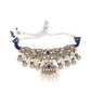 Rajwada Women Royal Blue And White Heavy Bridal Necklace Set With Statement Earrings