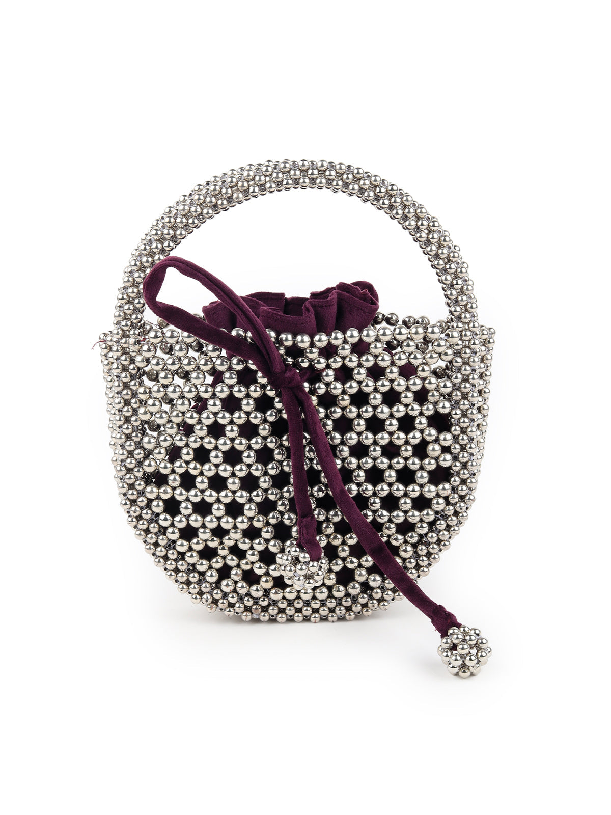 Rajwada - Purple Velvet Potli Bag Encased in Beads