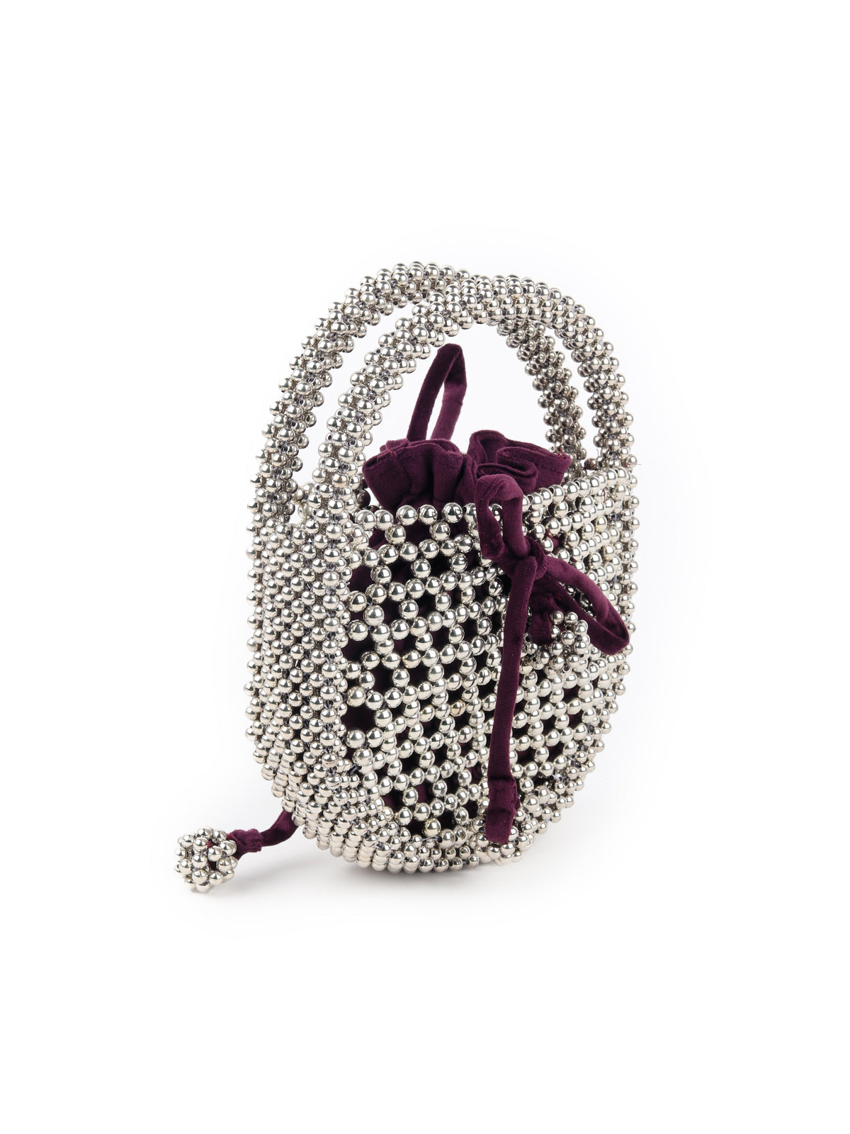 Rajwada - Purple Velvet Potli Bag Encased in Beads