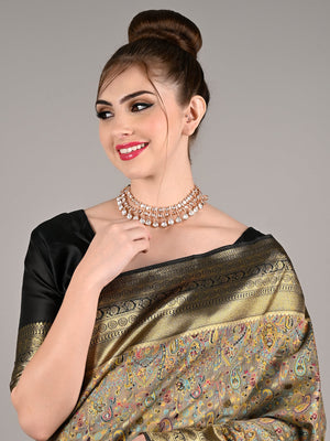Rajwada Women Golden And White Necklace Set With Statement Earrings