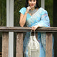 Rajwada Women White Velvet Beaded Potli Bag
