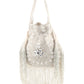 Rajwada Women White Velvet Beaded Potli Bag
