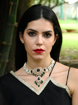 Rajwada Women Green Beaded Bridal Choker Necklace