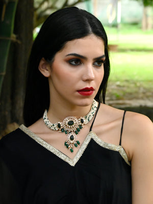 Rajwada Women Green Beaded Bridal Choker Necklace