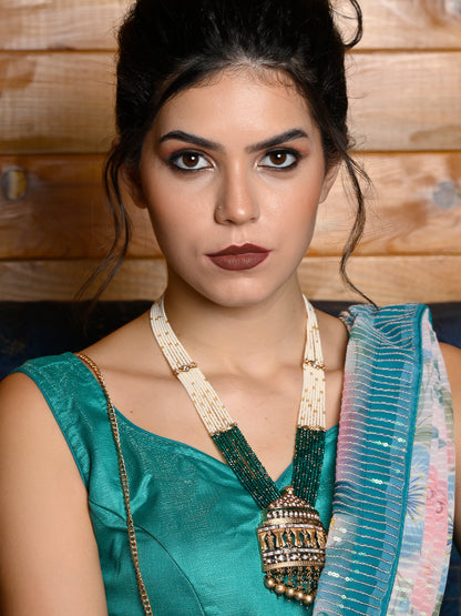 Rajwada Women Green Temple Pendant Long Bridal Necklace