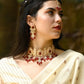 Rajwada Women Maroon And White Bridal Kundan Choker Necklace Set With Mangtika