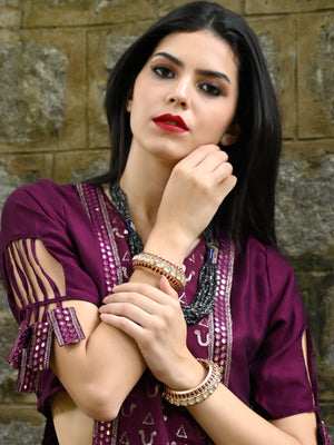 Rajwada Women Stylish Red And Golden Bangles - Set Of 2