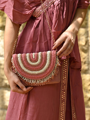 Rajwada - Pink and White Embroidered Clutch