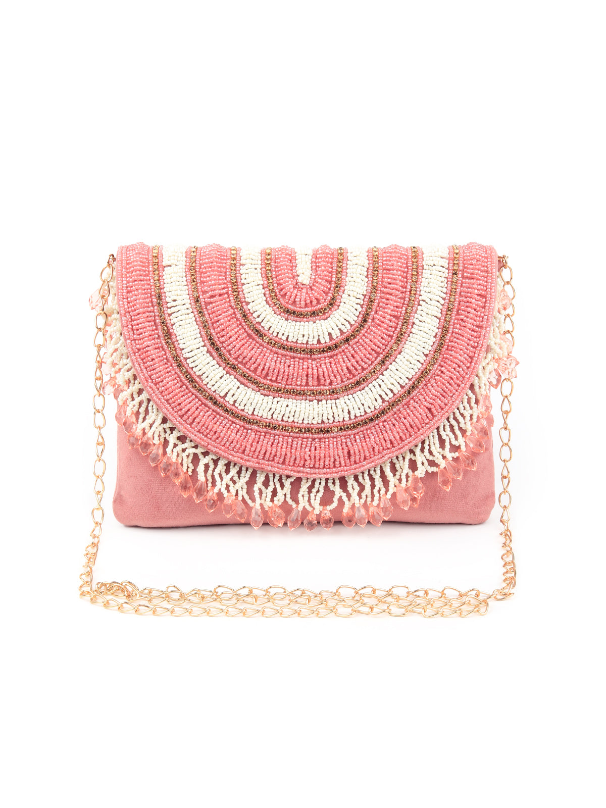 Rajwada - Pink and White Embroidered Clutch