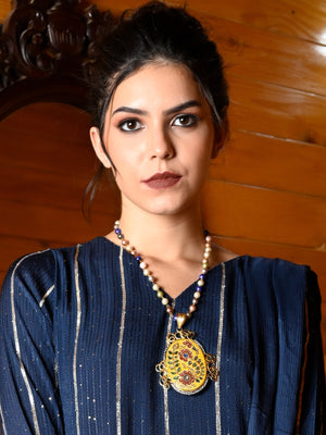 Rajwada Women Vintage Pendant With Mulicolor Pearls Necklace