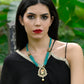 Rajwada Women Vintage Pendant Strung With Teal Beads Necklace