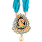 Rajwada Women Vintage Pendant Strung With Teal Beads Necklace