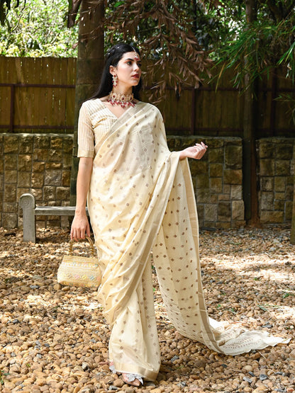 Rajwada Women Apricot Viscose Woven Saree With Unstitched Blouse