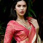 Rajwada Women Apricot Silk Handloom Weaving Saree With Unstitched Blouse